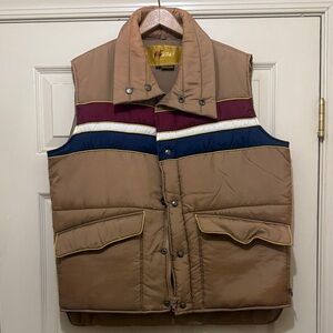 Vintage Tan and Burgundy Puffer Vest